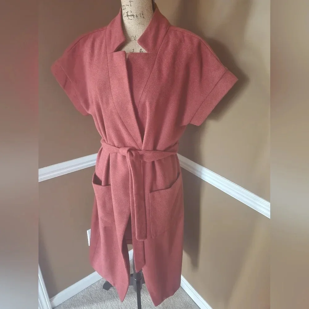 NWT‎ Petite Medium Copper Red Tie Pea Coat With Pockets by Worthington